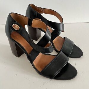 Coach Black Gold Turnlock Heel Sandal Size 9B